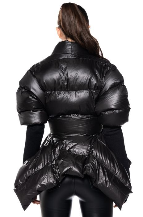 Crinkled Nylon Peplum Puffer Jacket - Women - Ready-to-Wear
