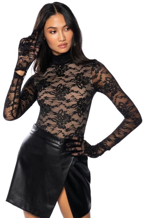 ALL THE ATTENTION LACE GLOVE BODYSUIT in black multi