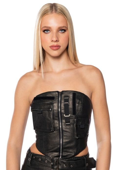 New Look faux leather corset crop top in black