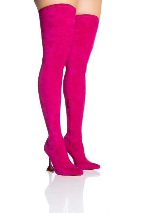 AZALEA WANG ELEVATE THIGH HIGH STRETCH SUEDE BOOT IN PINK
