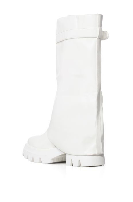 JETT White Leather Fold Over Western Boot