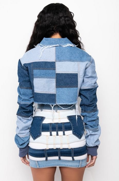 Akira Somethin New Plaid Patchwork Cropped Jacket | Denim | Size 1x