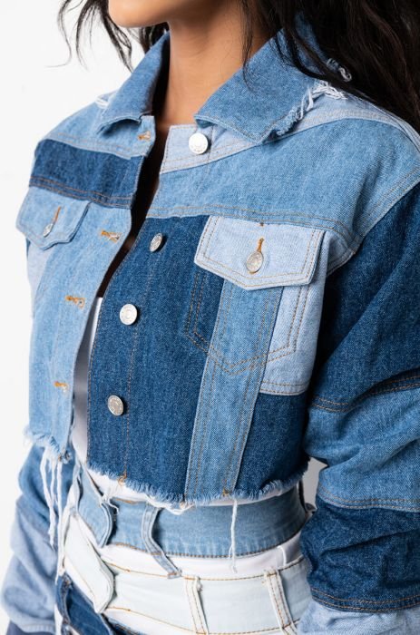 Akira Somethin New Plaid Patchwork Cropped Jacket | Denim | Size 1x