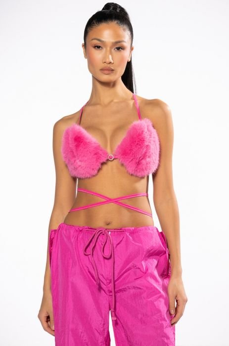 SUCH A DOLL FAUX FUR BRALETTE IN PINK