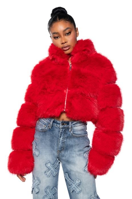 Bershka Red Long Faux Fur Coat - New With Tags - Size S 