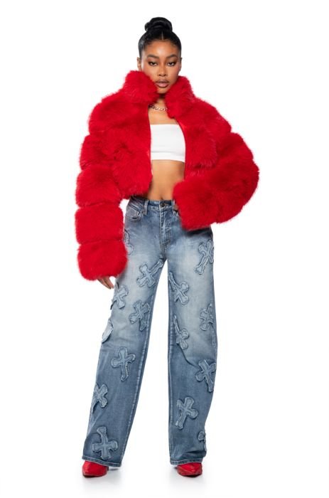 SUCH A DOLL FAUX FUR JACKET IN RED