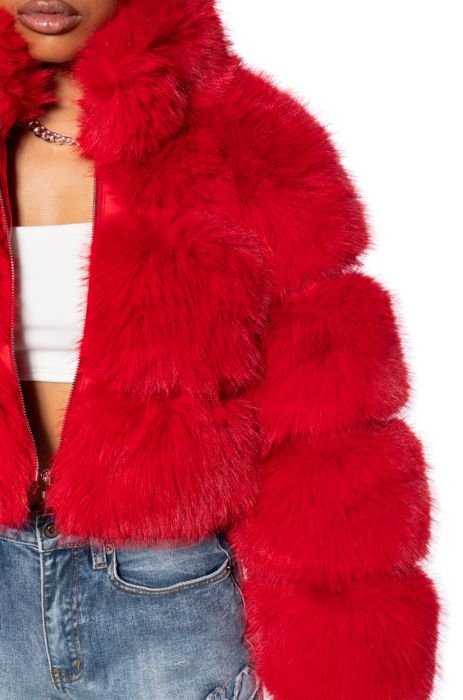 Bershka Red Long Faux Fur Coat - New With Tags - Size S 