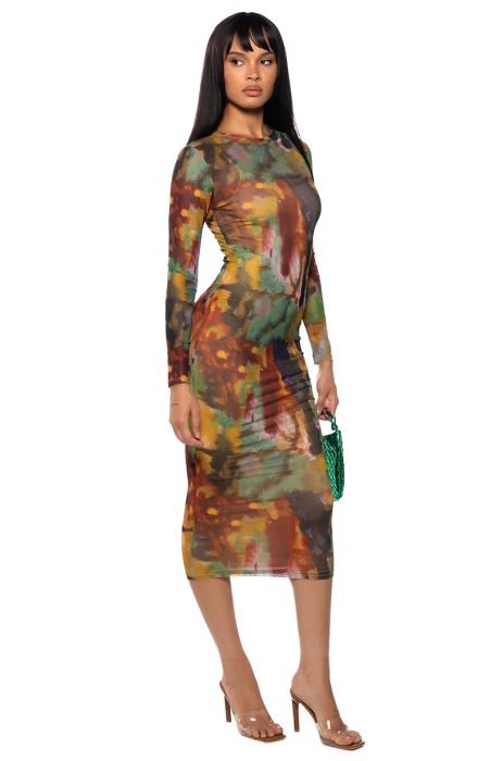 Long Sleeve Mesh Midi Dress In Multi Tie Dye | SilkFred US