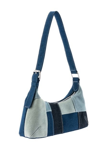 Color Block Baguette Bag With Zipper Denim
