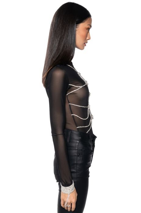 Seher Yıldızı Women's Bodysuit with Black Rope Straps and Snaps at