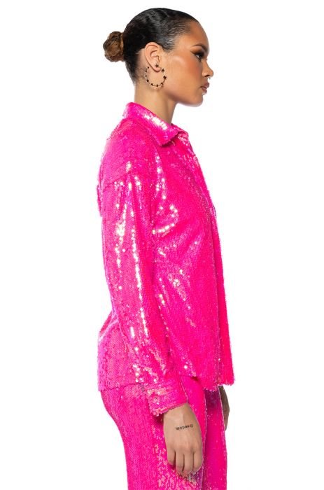 BRIGHT BRIGHT PINK SEQUIN SHIRT IN PINK