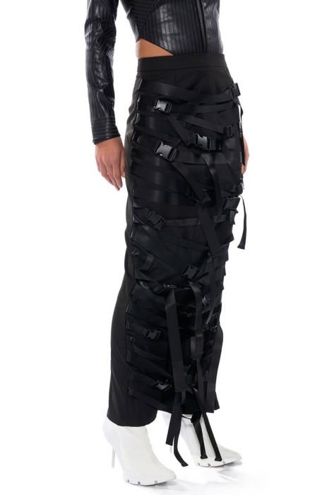 Karya fur skirt with buckles black, black, XL