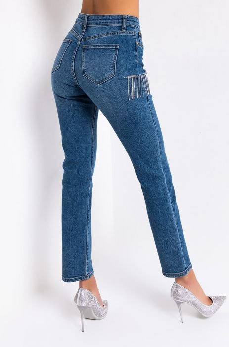 Blowing Your Mind Slit-Front Wide Leg Rhinestone Jeans (Light Wash