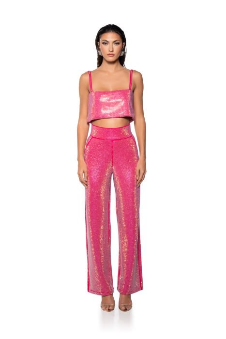Pink Iridescent High Waisted Sequin Pant