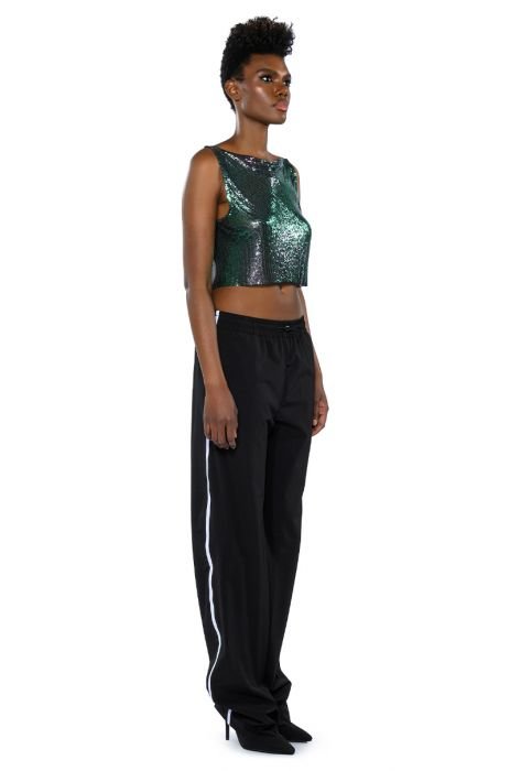 REPORTING FOR DUTY HIGH SHINE CHAINMAIL HALTER TOP in green multi