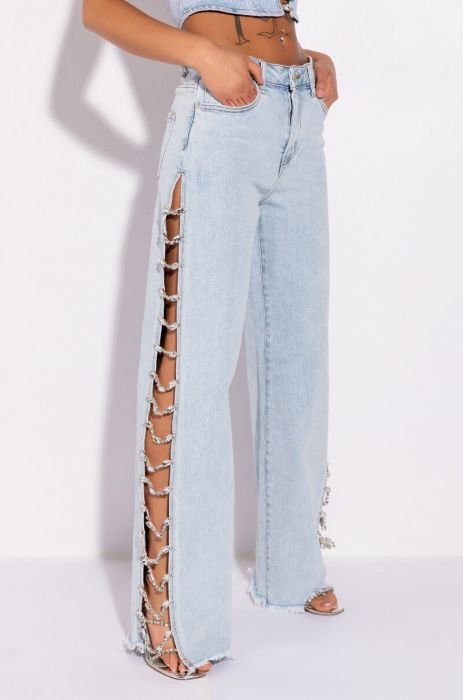 Low Rise Diamond Patchwork Jeans with Side Zip