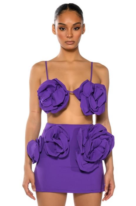 WHAT ITS LIKE FLORAL APPLIQUE BRALETTE IN PURPLE