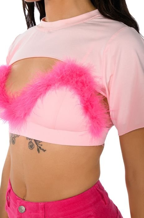Fluffy Faux Fur Pink Bra Crop
