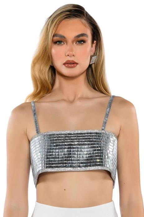 OUT OF THIS WORLD MIRRORED BRA TOP in silver