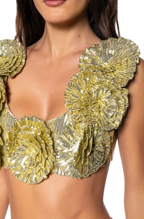 EVERY ROSE SEQUIN CROP TOP in gold