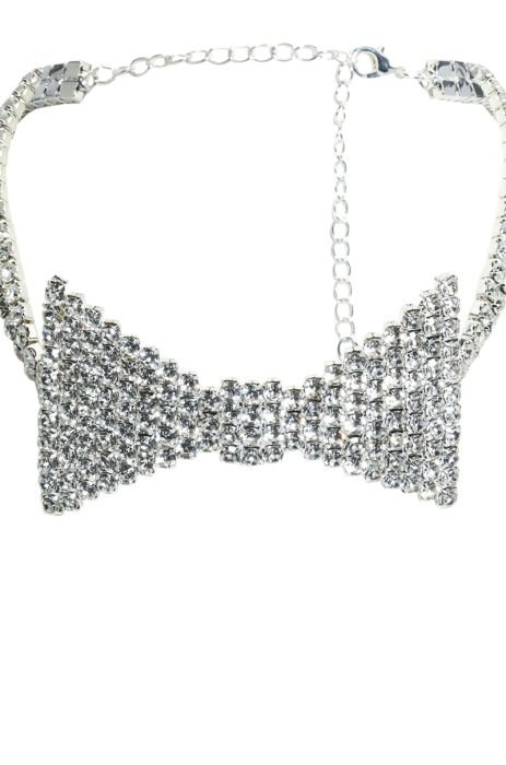 Bow-detail rhinestone necklace - Silver-coloured - Ladies