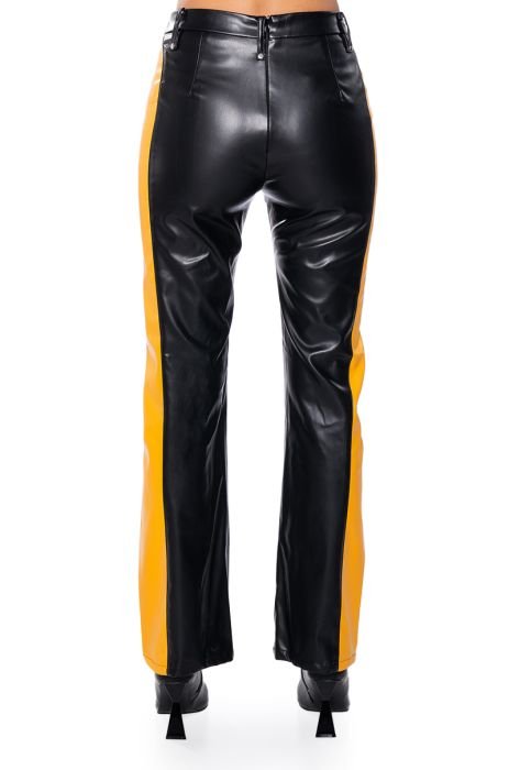 ON DUTY FAUX LEATHER HIGH RISE FLARE PANTS