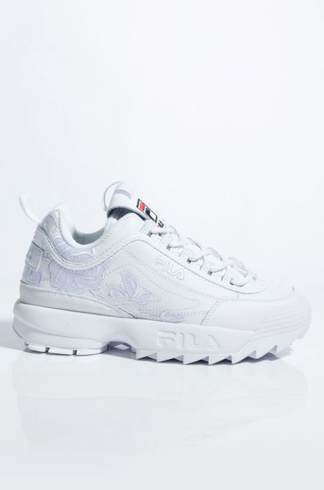 FILA WOMENS DISRUPTOR II FLORAL EMBROIDERY WHITE SNEAKER