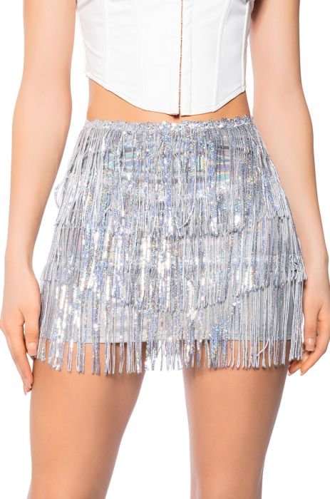 Bikini Top And Mini Skirt Sequin Fringe Set – GRAY FASHION