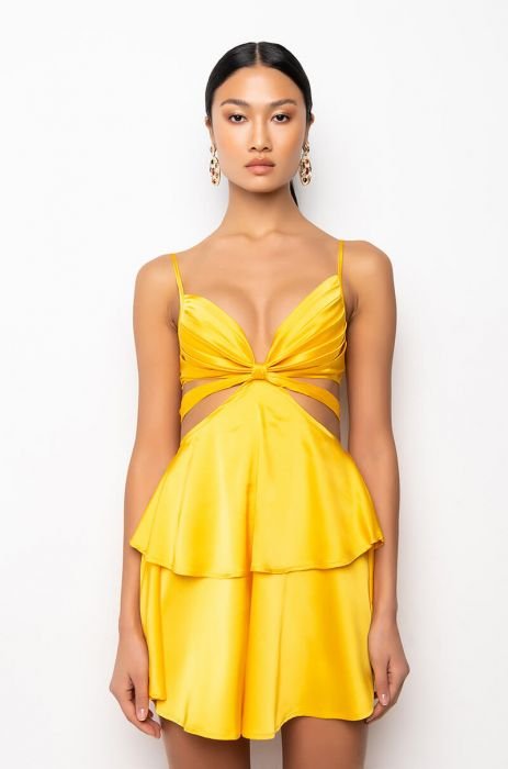 Guest List Satin Micro Mini Dress - Yellow