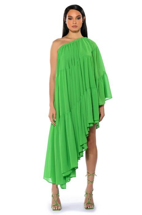 Green One Shoulder Kaftan Dress