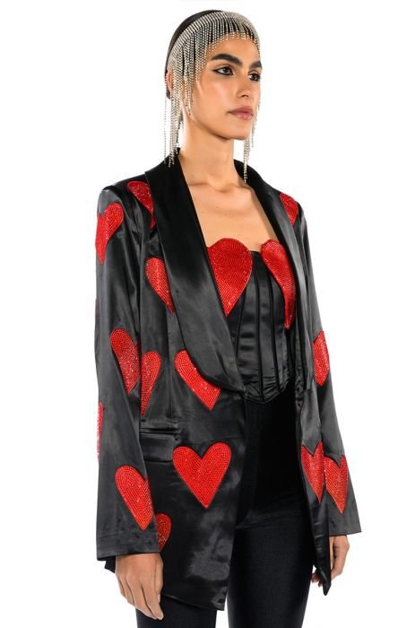 HEART ON FOR YOU CORSET TOP IN BLACK MULTI