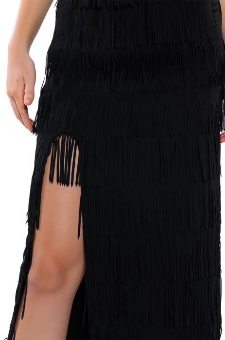 Shop It's Showtime Rhinestone Fringe Mini Skirt (Black) Kiwi and