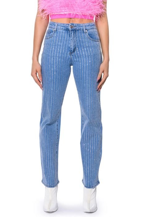The Zigzag Stripe Dark Blue Gp1005 Rhinestone Jeans