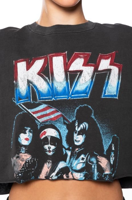 Akira Kiss Studded Cropped Band T-Shirt | Black | Size Small