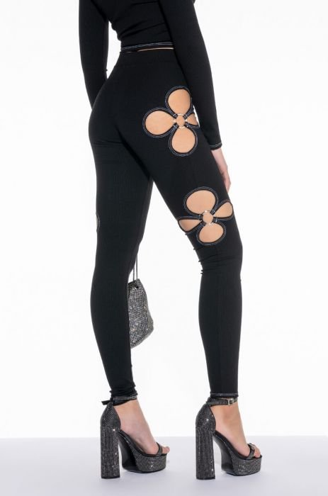 Charcoal Ribbed Flower O-Ring Cut Out Leggings