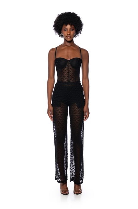 Black Lace Sheer Longline Top, Two Piece Sets