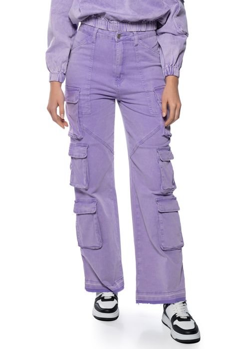 Native Youth straight leg twill cargo trouser co-ord in purple