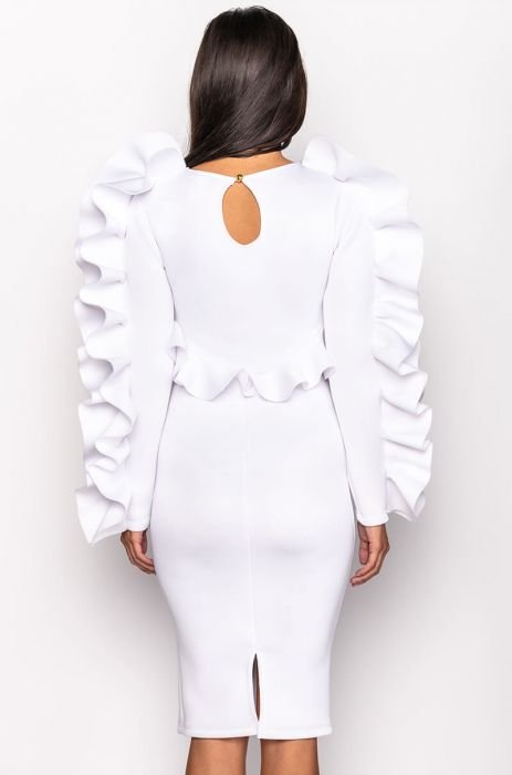 Scuba Wrap Front Midi Dress In White, Edie b., SilkFred US