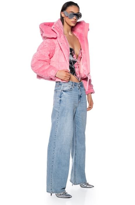 BADDEST OUT FAUX FUR COAT IN PINK