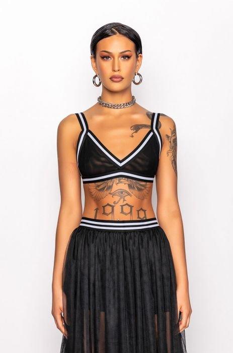 HOWL AT THE WIND FAUX LEATHER STUDDED HALTER BRA TOP in black