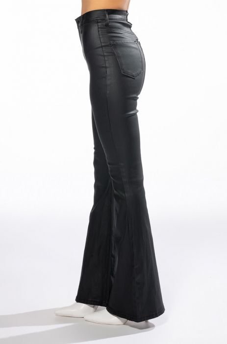 Black Evyline high-rise flared leather trousers