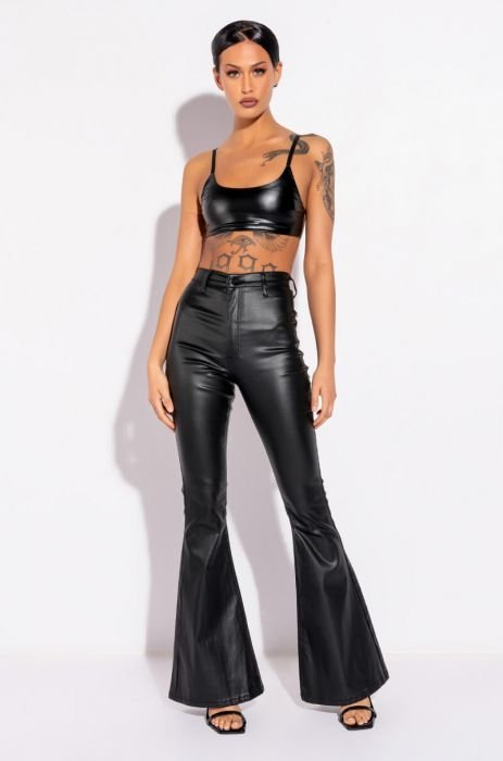 Editor High Waisted Faux Leather Trouser Flare Pant