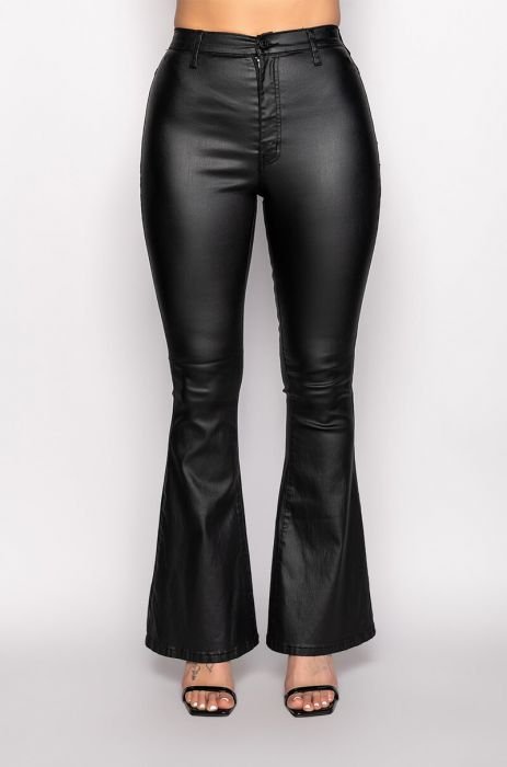 Women's High-Rise Vegan Leather Flare Pants, Women's Clearance