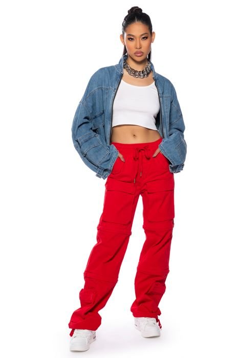 Obsessed with this look and color combination! 😍 red cargo pants 🔥 #, Blue Cargo Pants Outfit