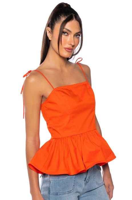 ONLY FOR YOU PEPLUM TANK TOP IN ORANGE