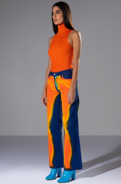 Orange Basic Ribbed Bodysuit - sosorella