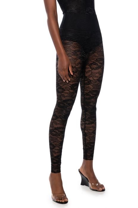 Stretch lace leggings Woman, Black