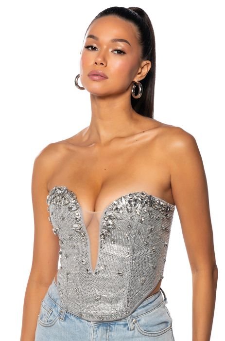 RAISE YOUR GLASS EMBELLISHED CORSET in silver
