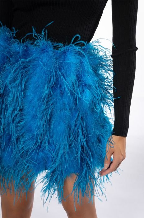 REAL OSTRICH FEATHERS MINI SKIRT IN BLUE