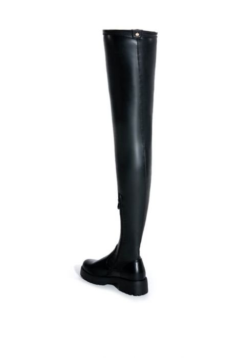 SLIM FIT** AZALEA WANG SURGICAL FLATFORM BOOT WITH 4 WAY STRETCH IN STRETCH  PU in black